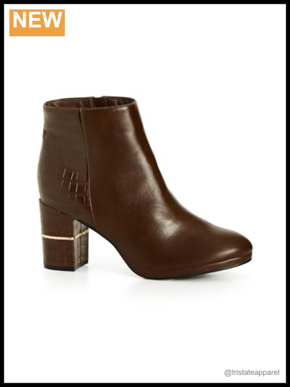 Wide Fit Faux Leather Ankle Bootie with Block Heel and Side Zip